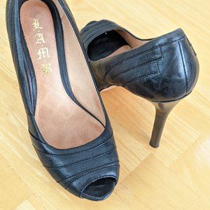 L.A.M.B. Tansy Black Leather Peep-toe Pump, 9